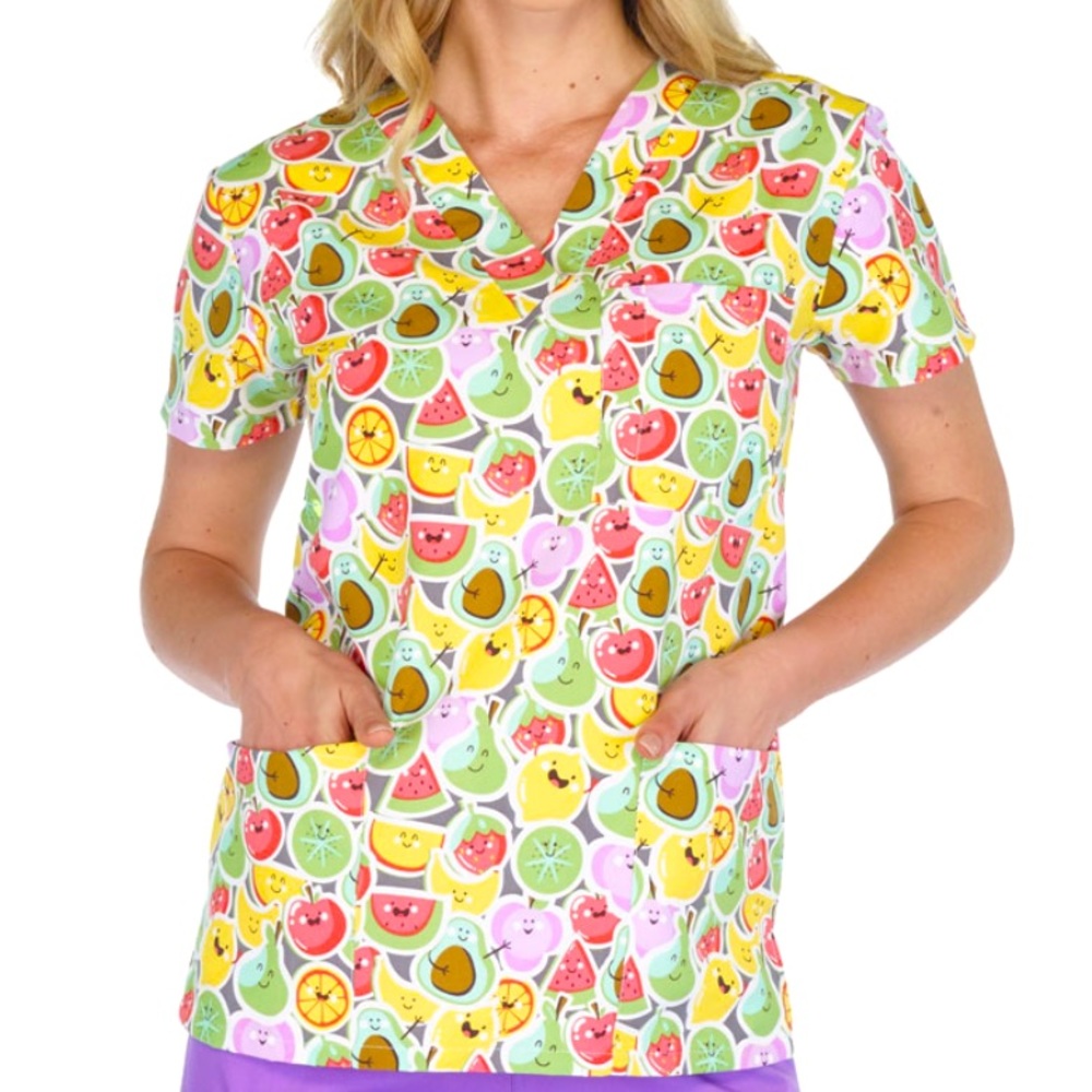 NWT Women’s Large Fruity Friends I Love Scrubs Scrub Top
